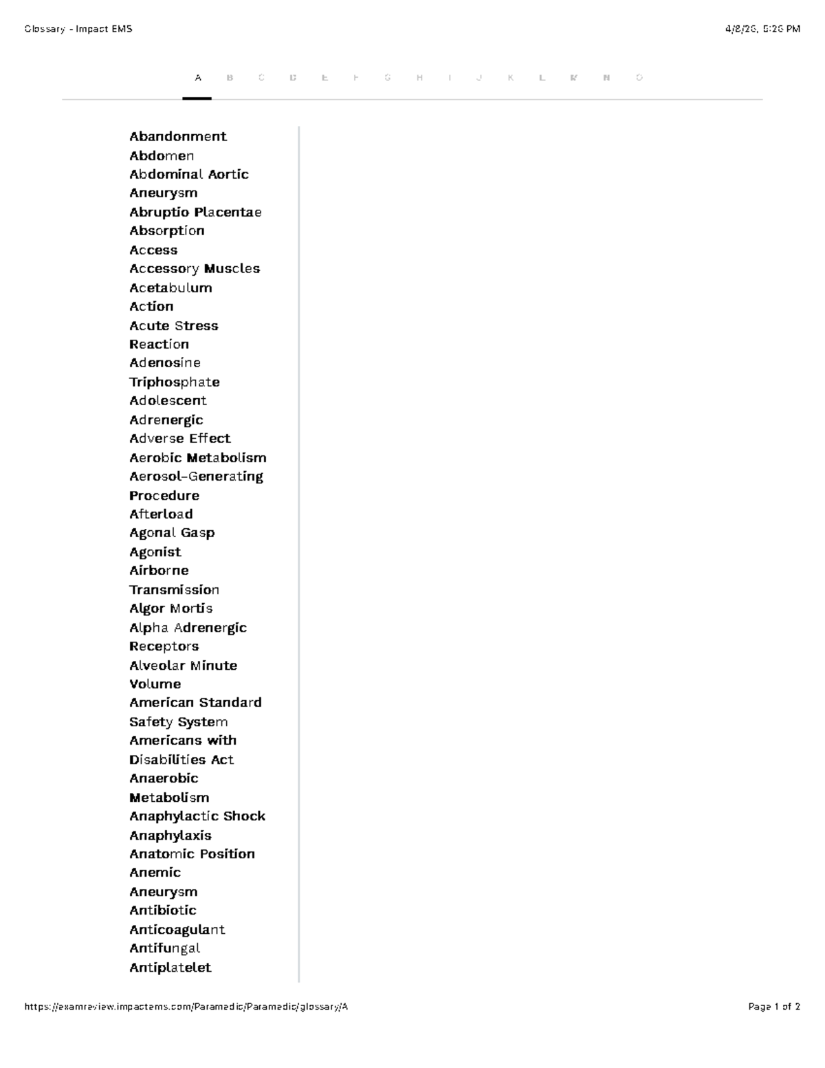 Paramedic Glossary: Key Terms for NREMT Standards - Studocu