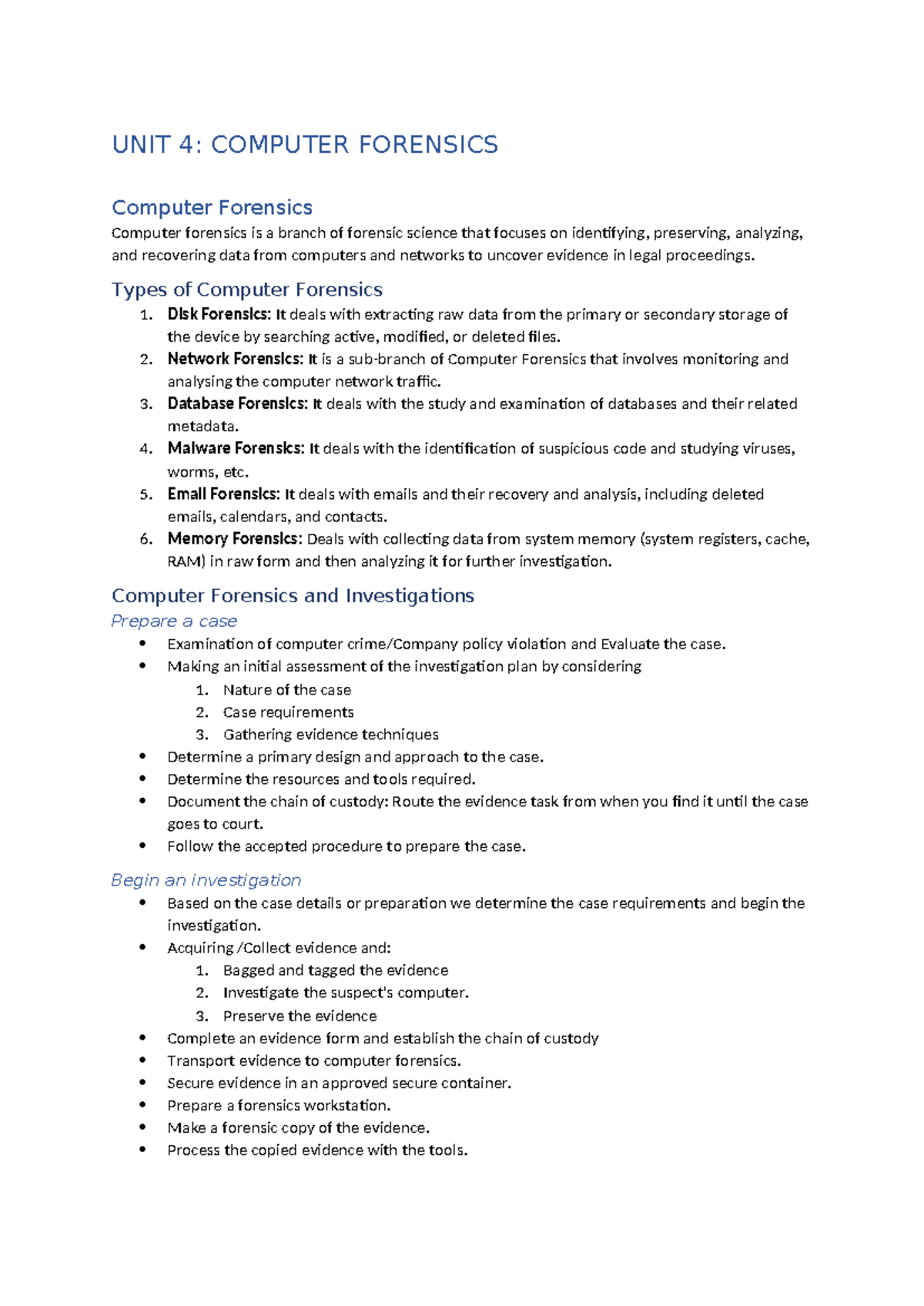 Digital Forensics UNIT 4, 5 and 6 - UNIT 4: COMPUTER FORENSICS Computer ...