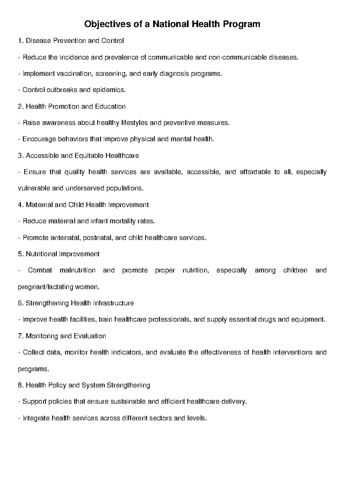 Objectives of National Health Program: Key Focus Areas - Studocu