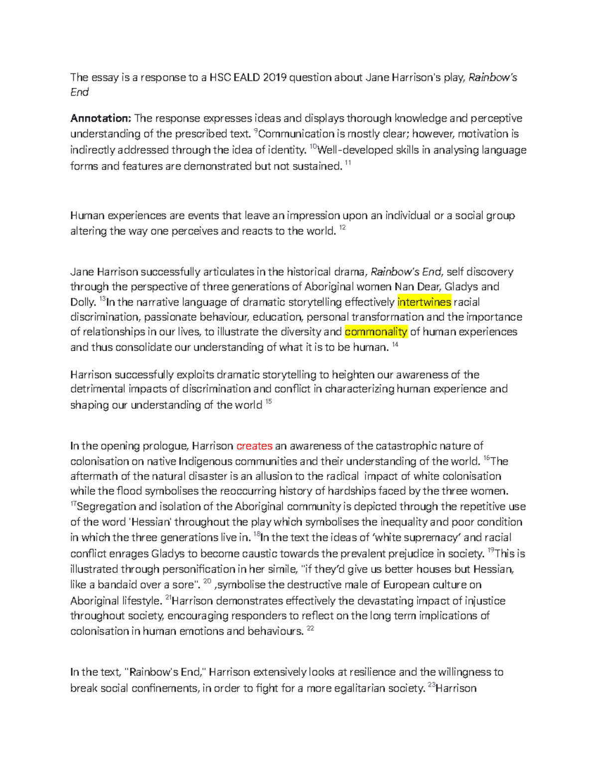 HSC EALD 2019 Band 5/6 Sample Essay on 