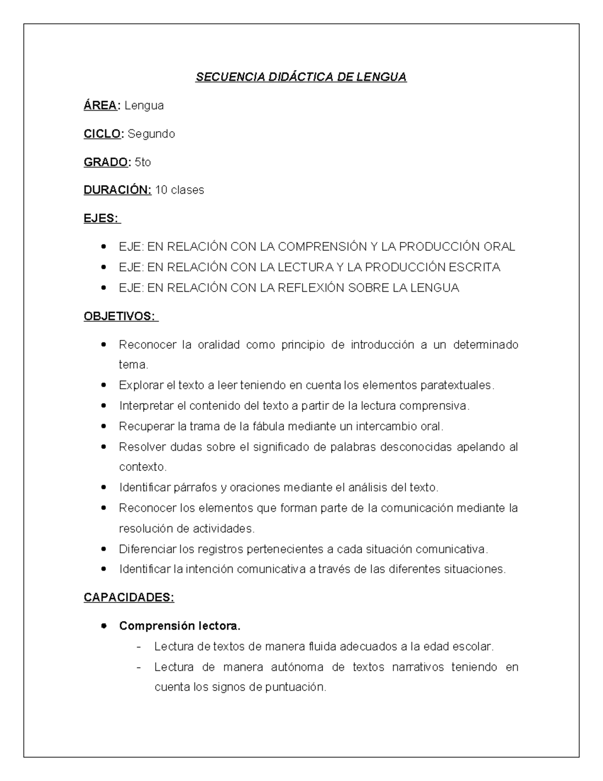 SECUENCIA DIDÁCTICA DE LENGUA - 5to GRADO - 10 CLASES - Studocu