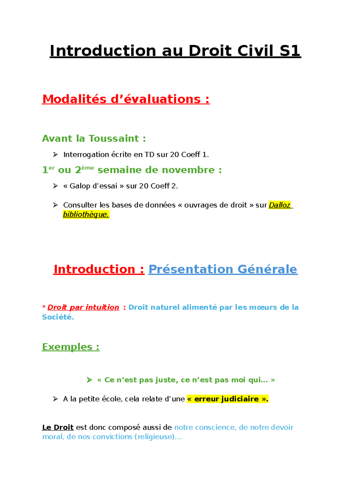 Droit Civil S1 - Introduction et Concepts Fondamentaux - Studocu
