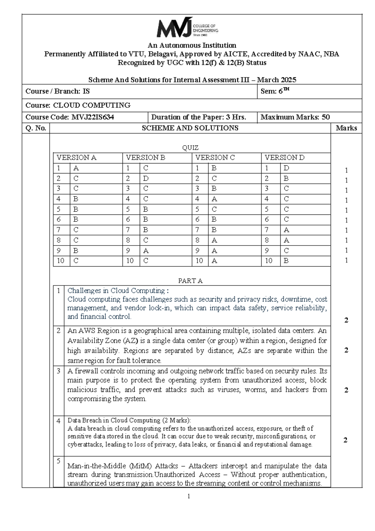 IS634 Internal Assessment Solutions for Cloud Computing - March 2025 ...