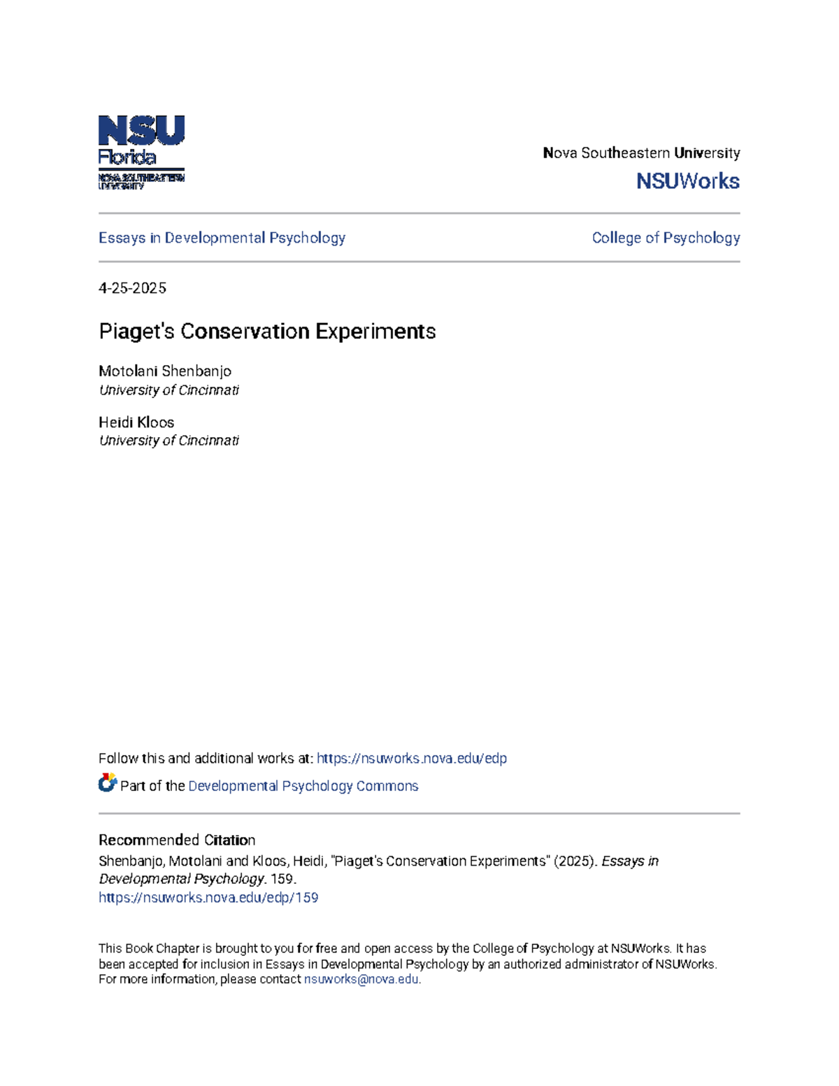 Piaget's Conservation Experiments: Insights from Developmental ...