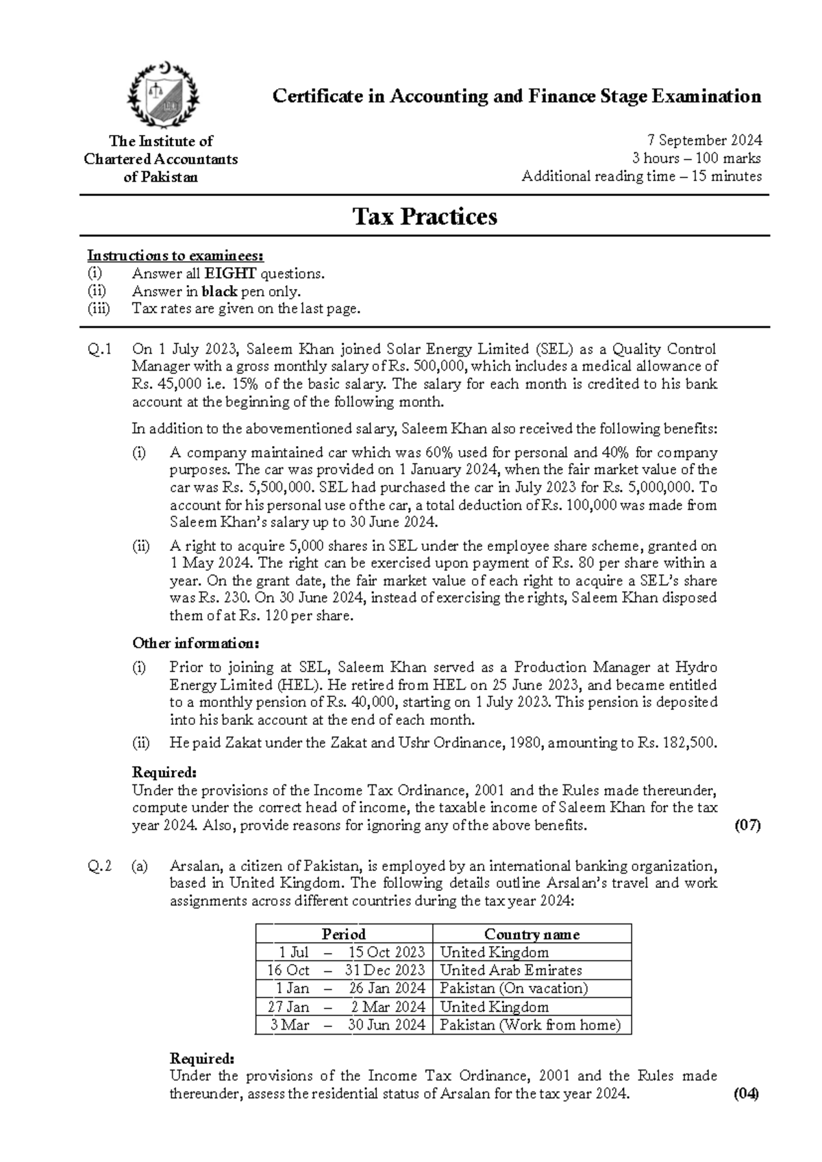CAF 2 Autumn 2024 - Tax Practices Past Exam Paper Analysis - Studocu