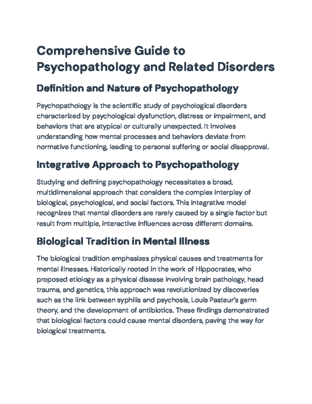 Comprehensive Study of Psychopathology and Mental Disorders (PSY 101 ...