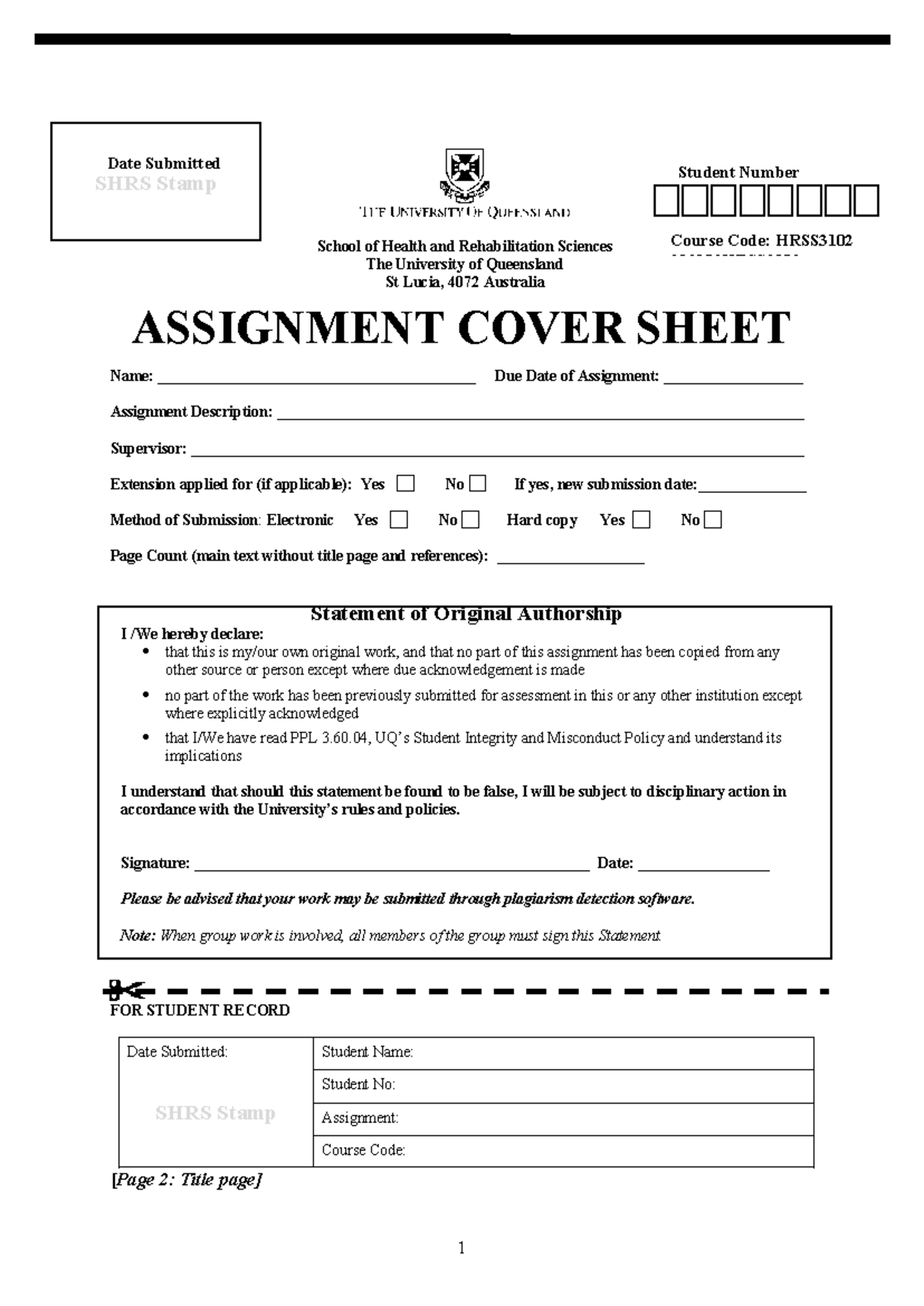 HRSS3102 Assignment Template with Coversheet - Word Format - Studocu