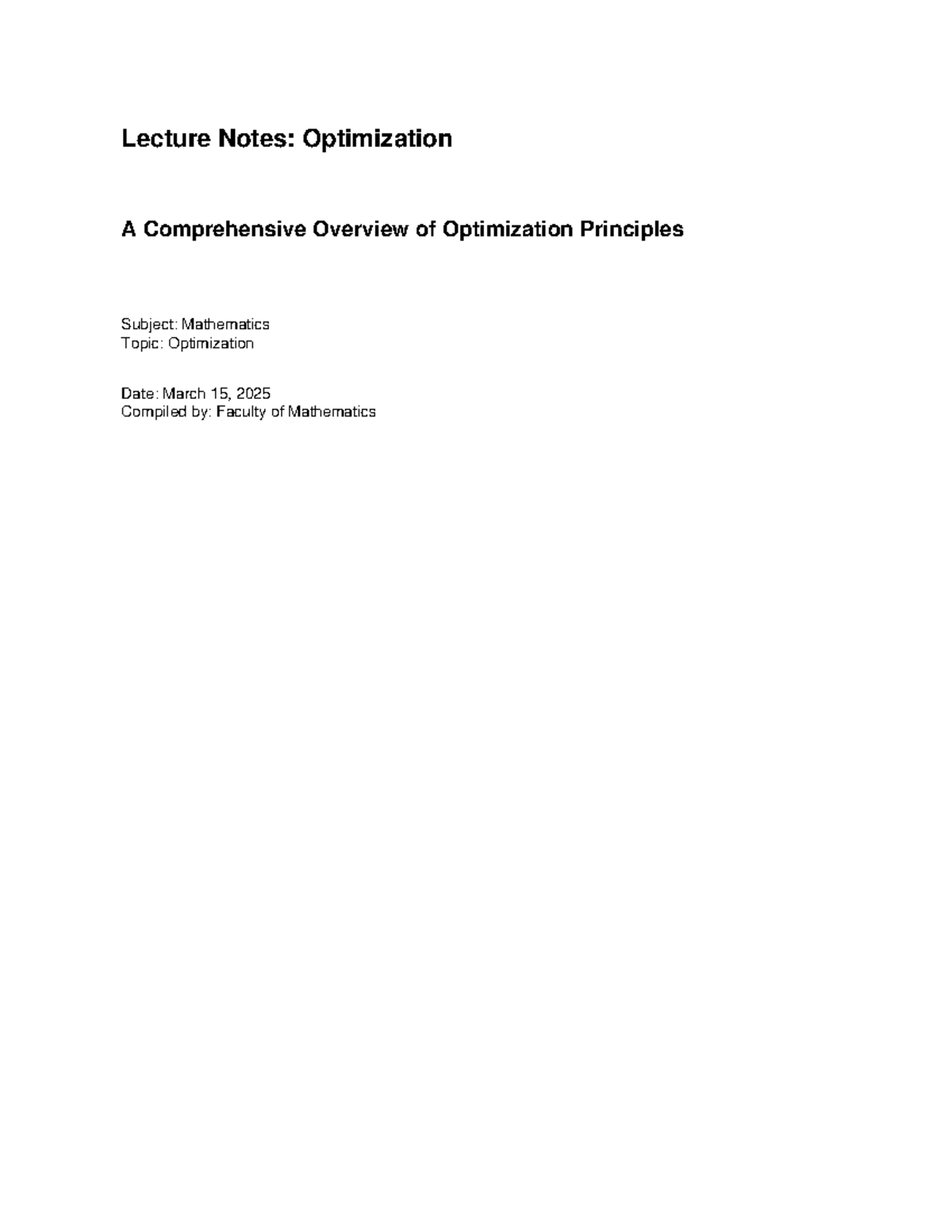 MATH 2025: Lecture Notes on Optimization - Principles & Applications ...