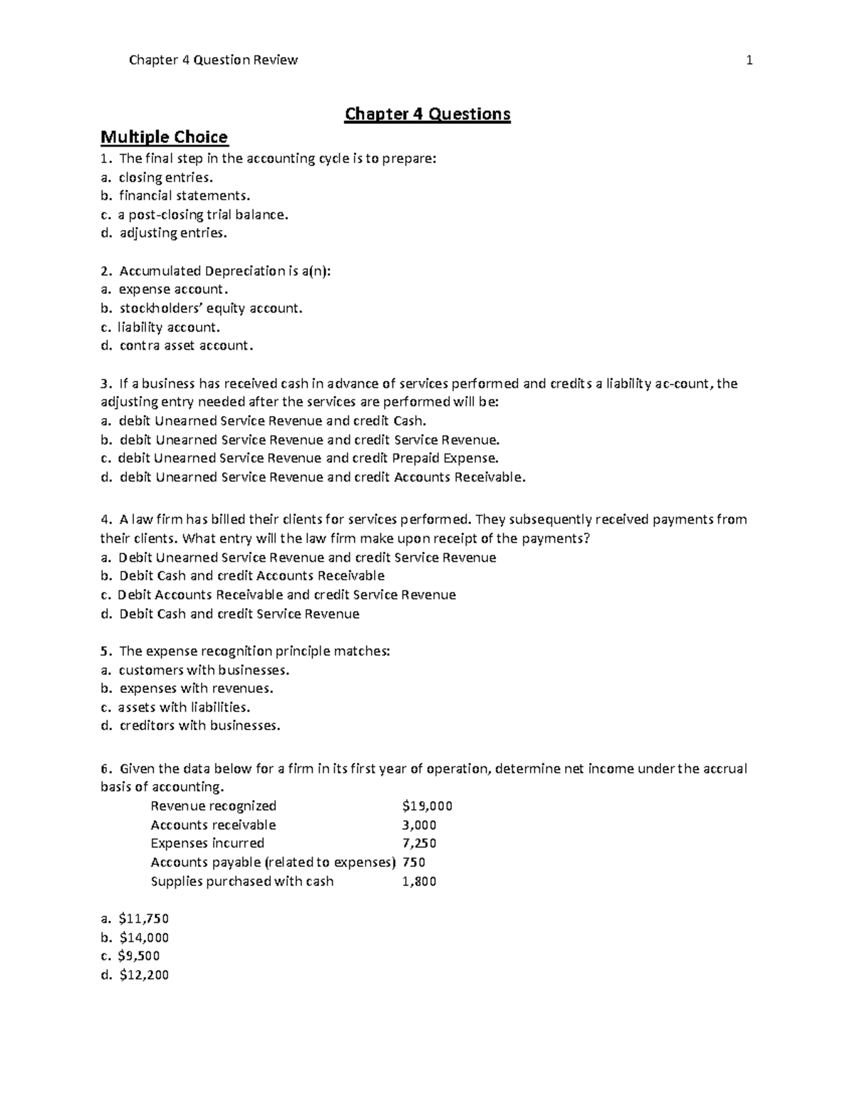 ACC101 Chapter 4 Multiple Choice & Exercise Review Notes - Studocu