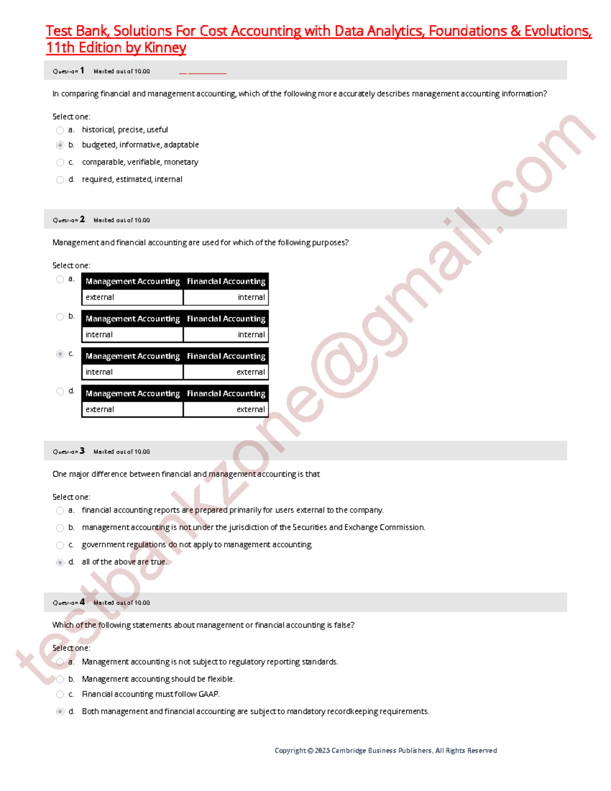 Test Bank for Cost Accounting with Data Analytics, 11th Edition - Studocu