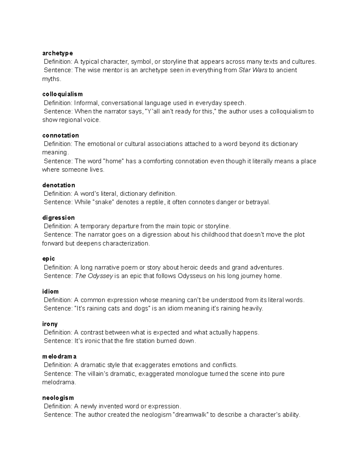 AP Literary Terms #2: Definitions and Examples of Key Concepts - Studocu