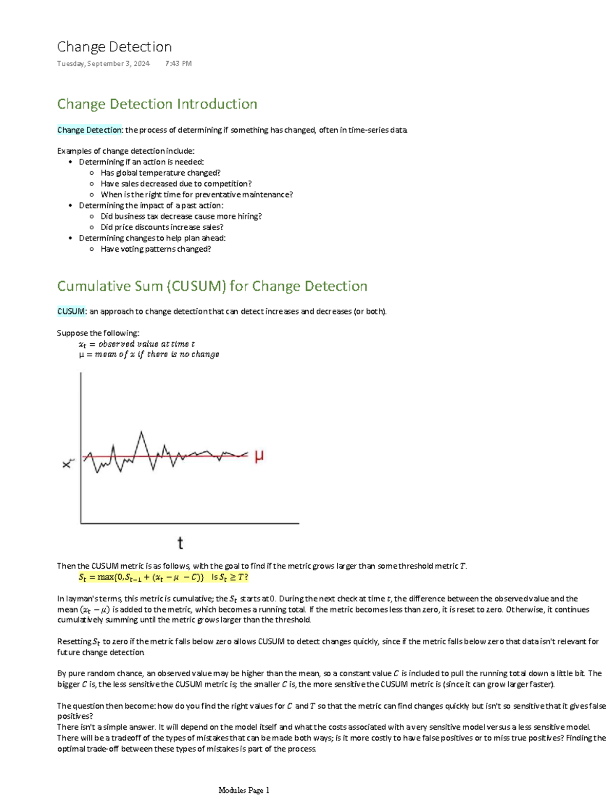 Change Detection Introduction: CUSUM Method - Studocu