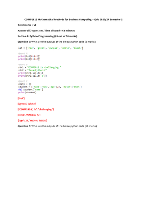 COMP1016 Assignment 2 solution v2-1 - COMP1016 Assignment 2 Question 1 ...