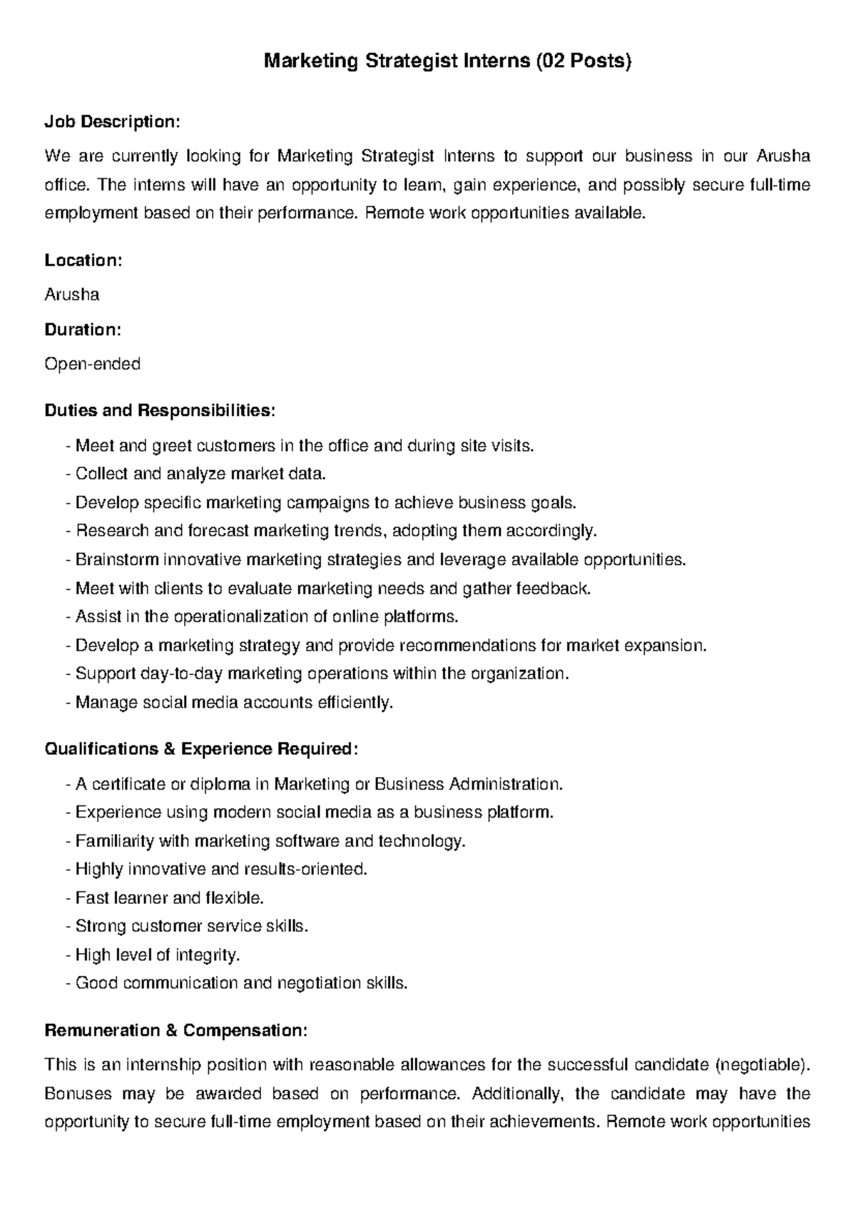 Marketing Strategist Interns - The interns will have an opportunity to ...
