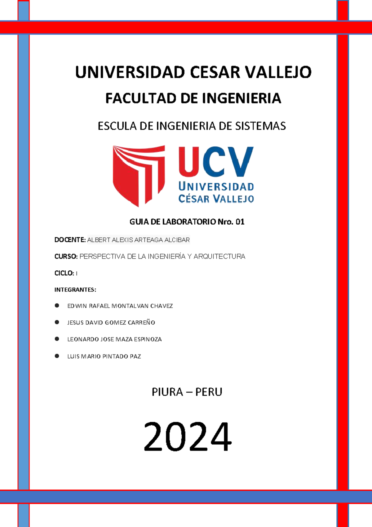GUÍA DE LABORATORIO N° 1: PERSPECTIVA EN INGENIERÍA Y ARQUITECTURA UCV - Document Preview