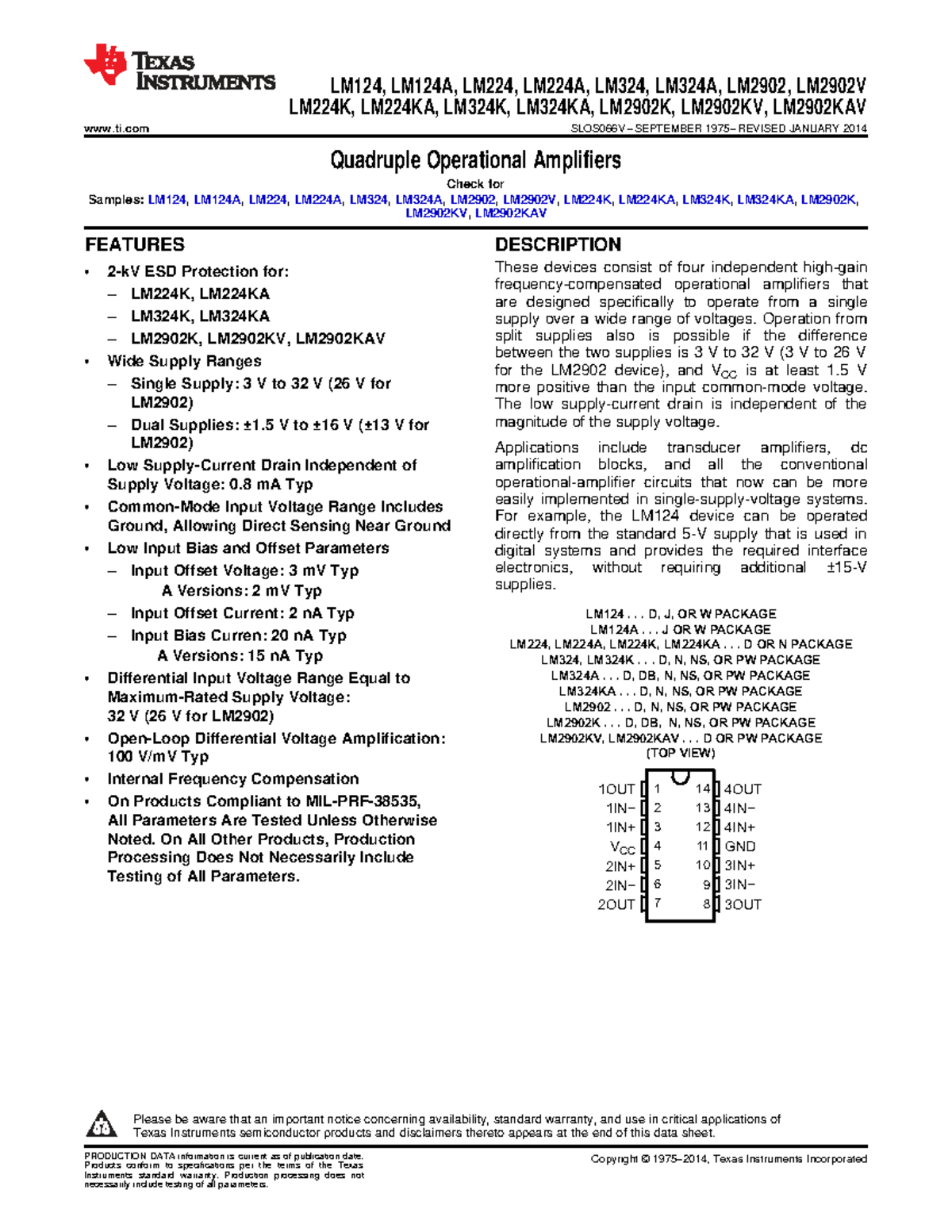LM124, LM224, LM324 Quad Operational Amplifiers Data Sheet - Studocu