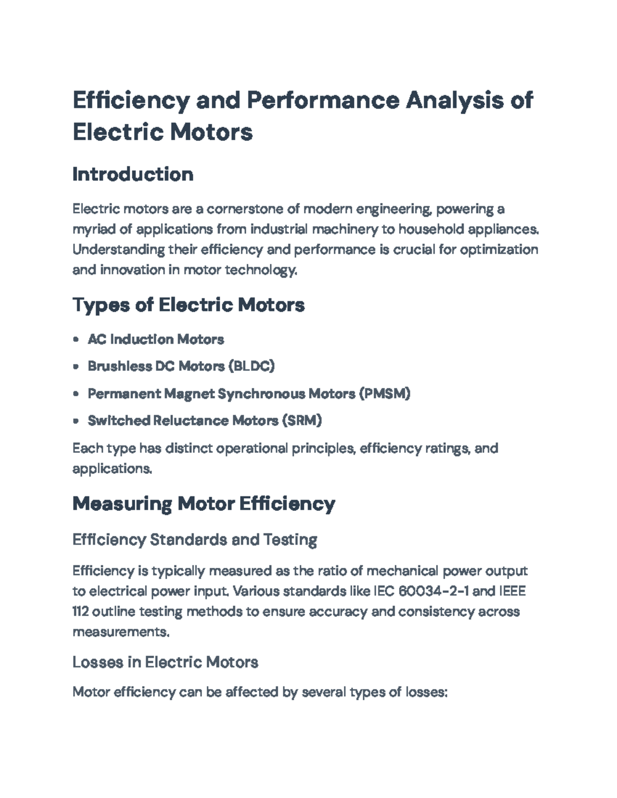 Efficiency and Performance Analysis of Electric Motors: Insights ...