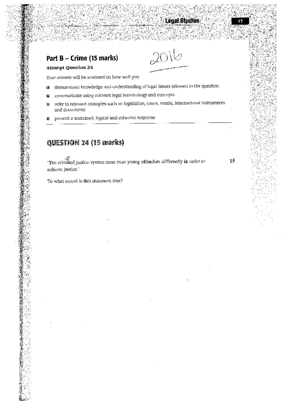Legal Studies 17 HSC Exam: Part B Crime - Question 24 Analysis - Studocu