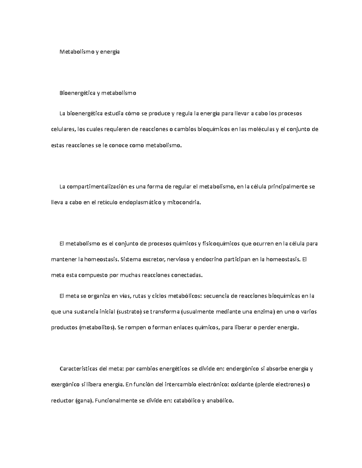 Metabolismo y Energía: Bioenergética y Procesos Celulares - Studocu