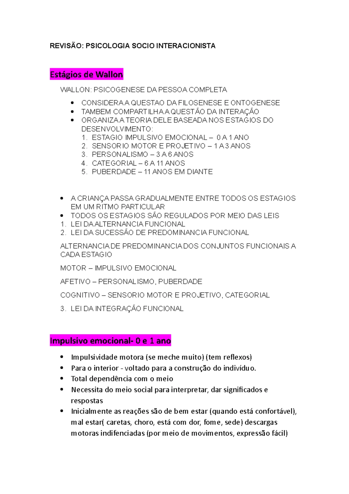 Henri Wallon - Resumo Psicologia Geral e do Desenvolvimento - Henri Wallon:  PERFIL DE UM HUMANISTA - Studocu