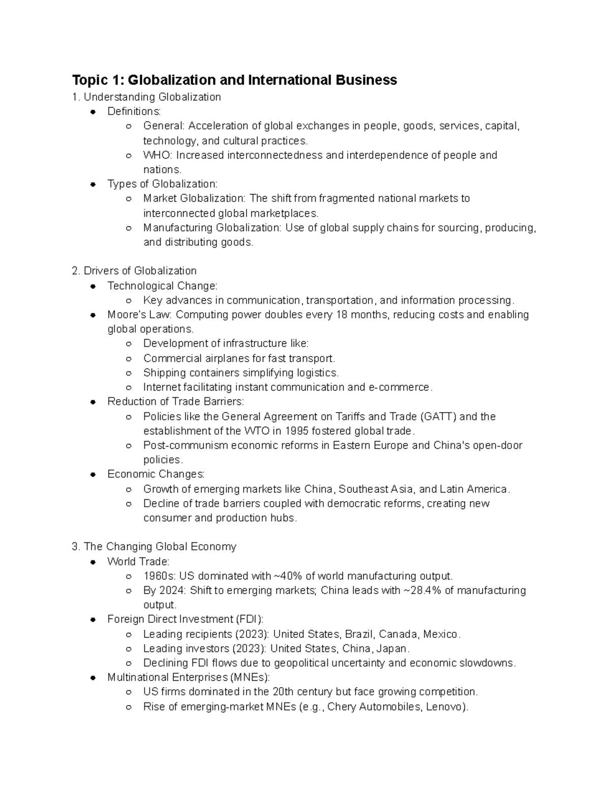 International business notes - Topic 1: Globalization and International ...