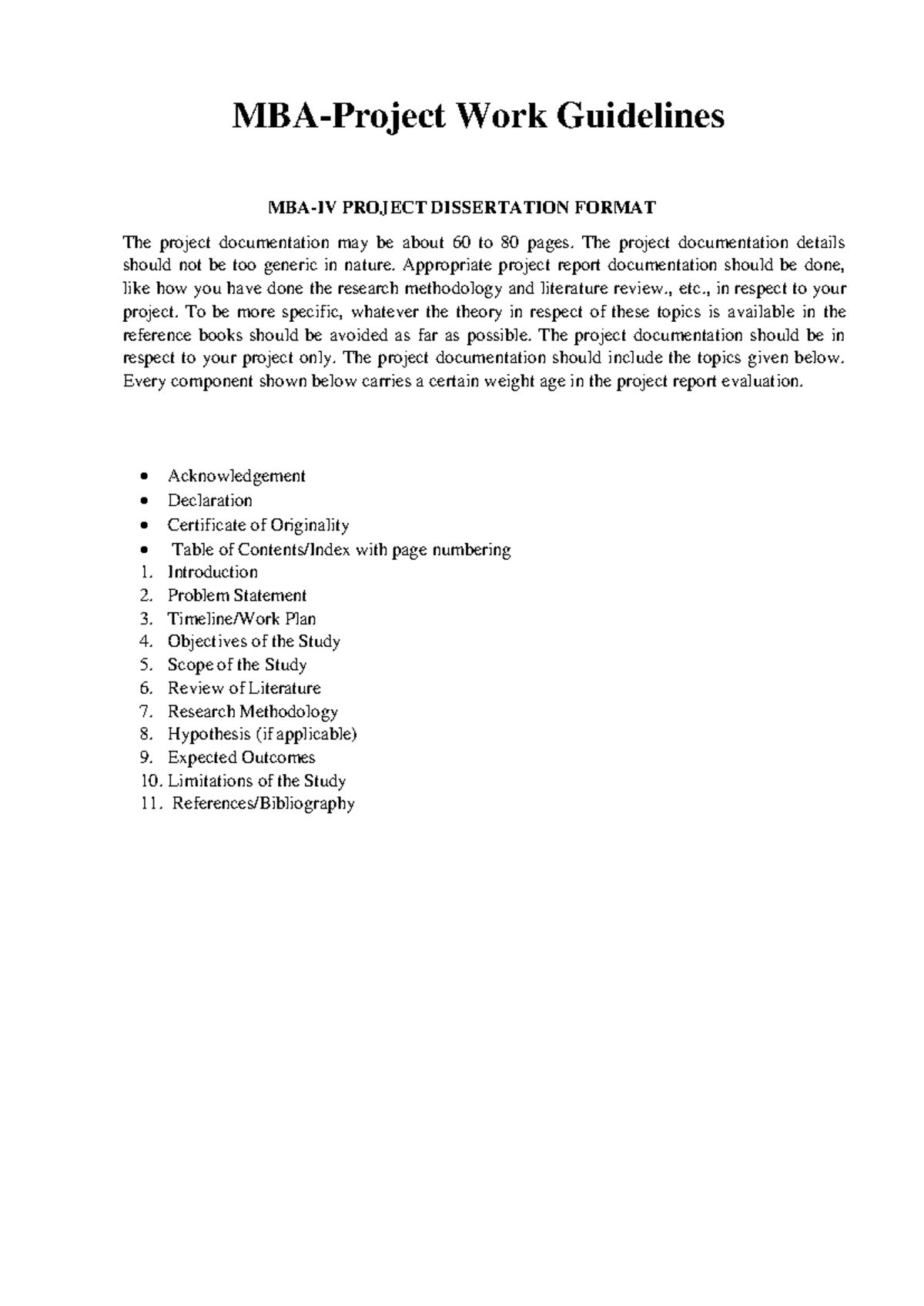 MBA Project Report Guidelines: Dissertation Format and Structure - Studocu