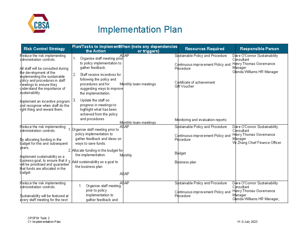 Opsfin-T2-C1-Implementation-Plan - Implementation Plan Risk Control ...
