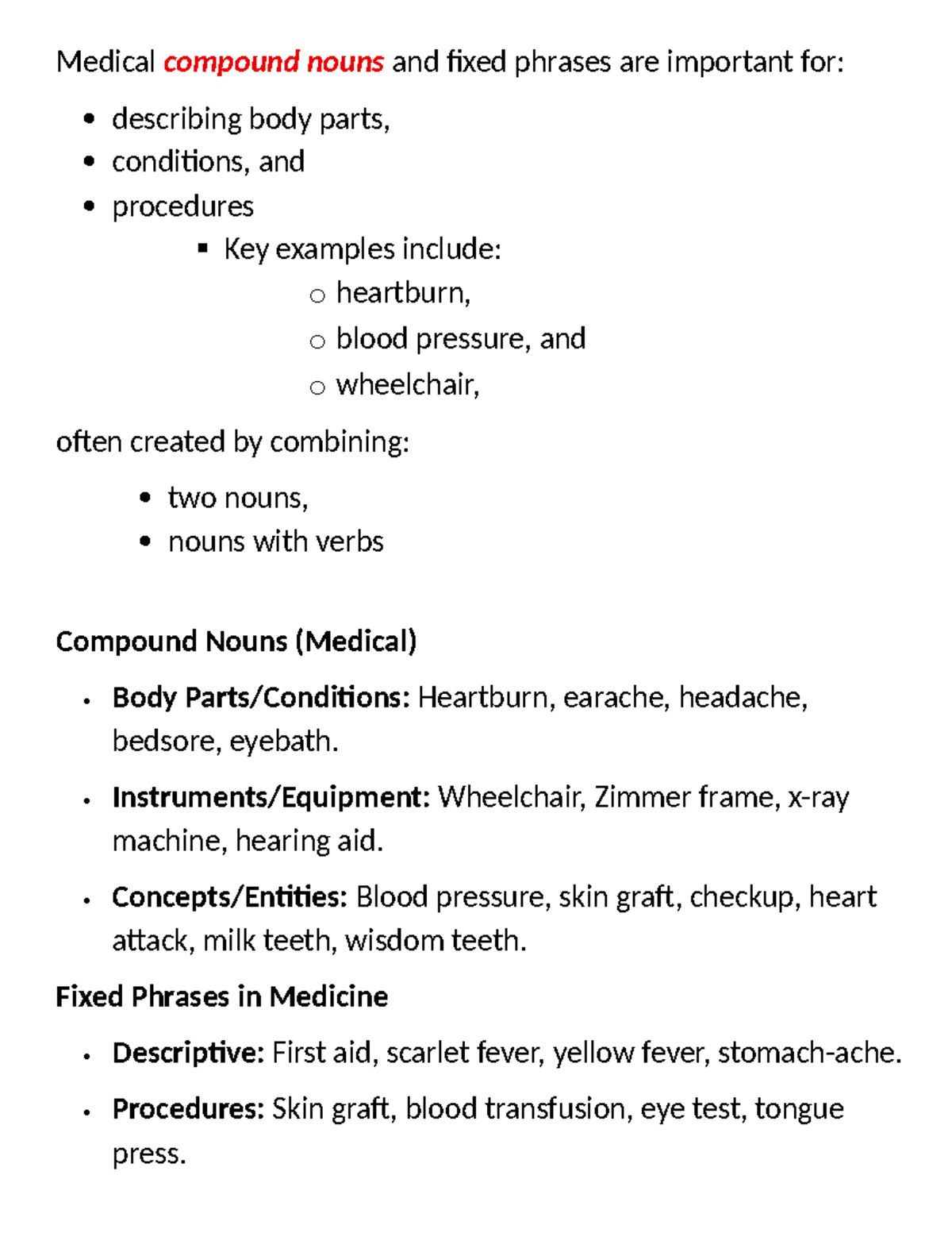 Medical Compound Nouns & Fixed Phrases in Medicine - Studocu