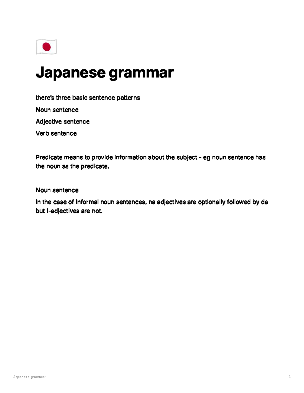 Japanese Grammar: Key Sentence Patterns and Conjugations (Genki) - Studocu