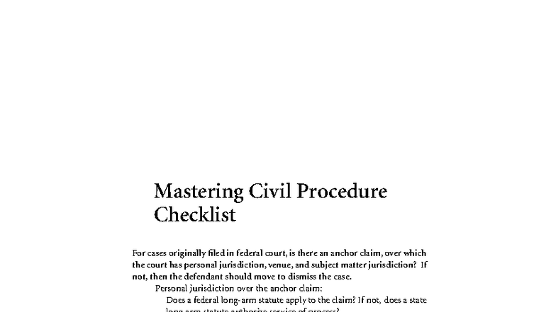 Mastering Civil Procedure: Comprehensive Checklist for MCP 2023 - Studocu