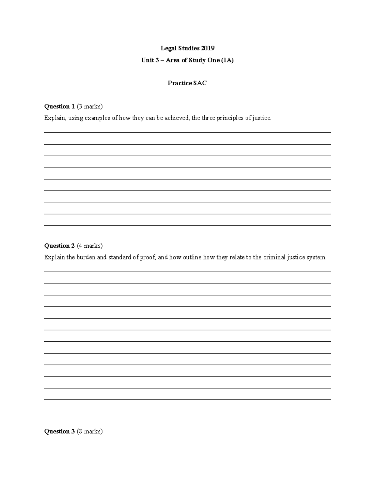Legal Studies 2019 Unit 3 AOS 1 Practice SAC Questions and Answers ...