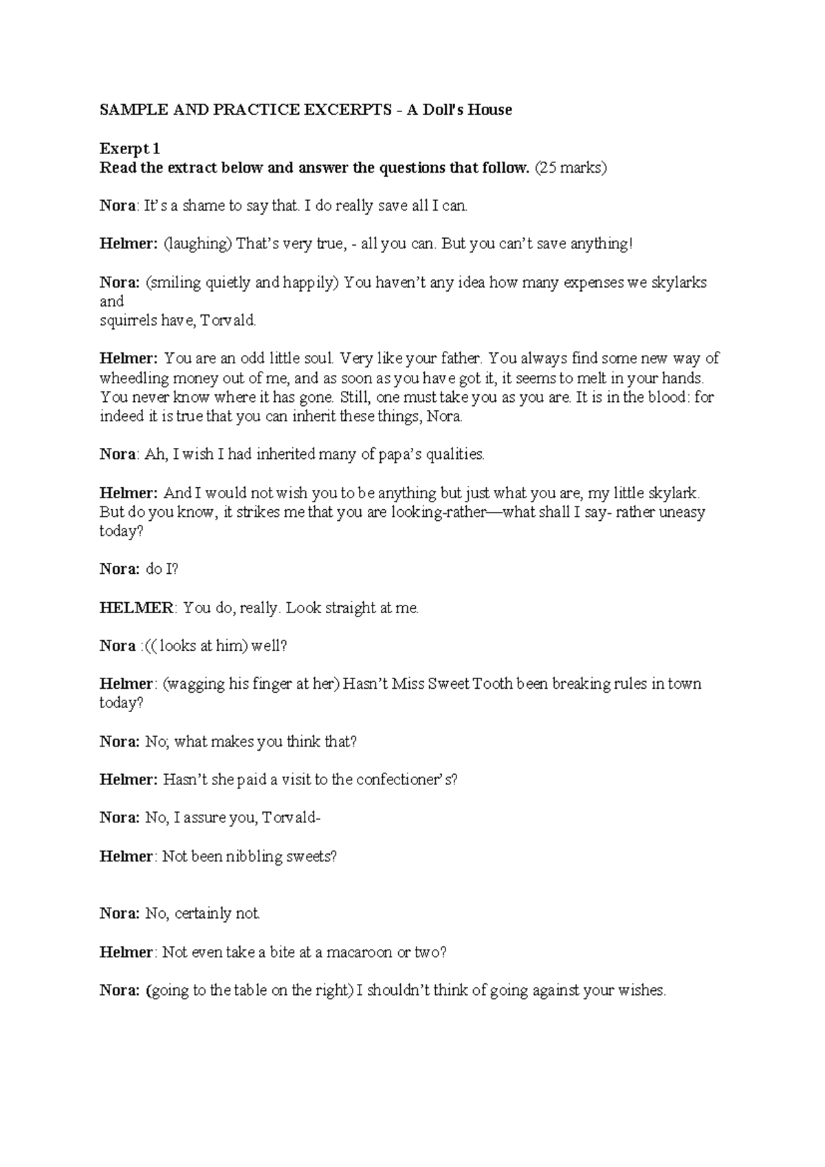 ENG 101: Sample and Practice Excerpts from A House - Studocu