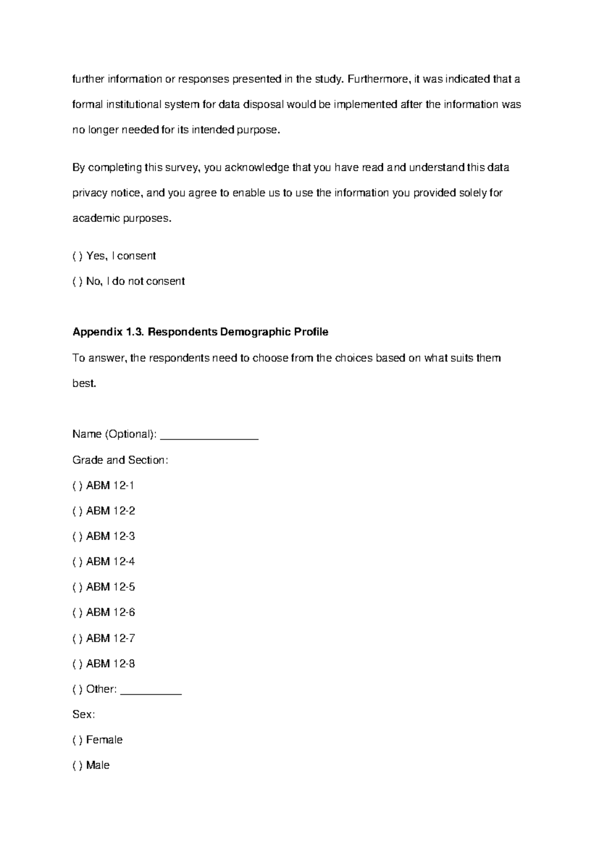 Appendix on Data Privacy and Social Media Preferences (ABM 12) - Studocu