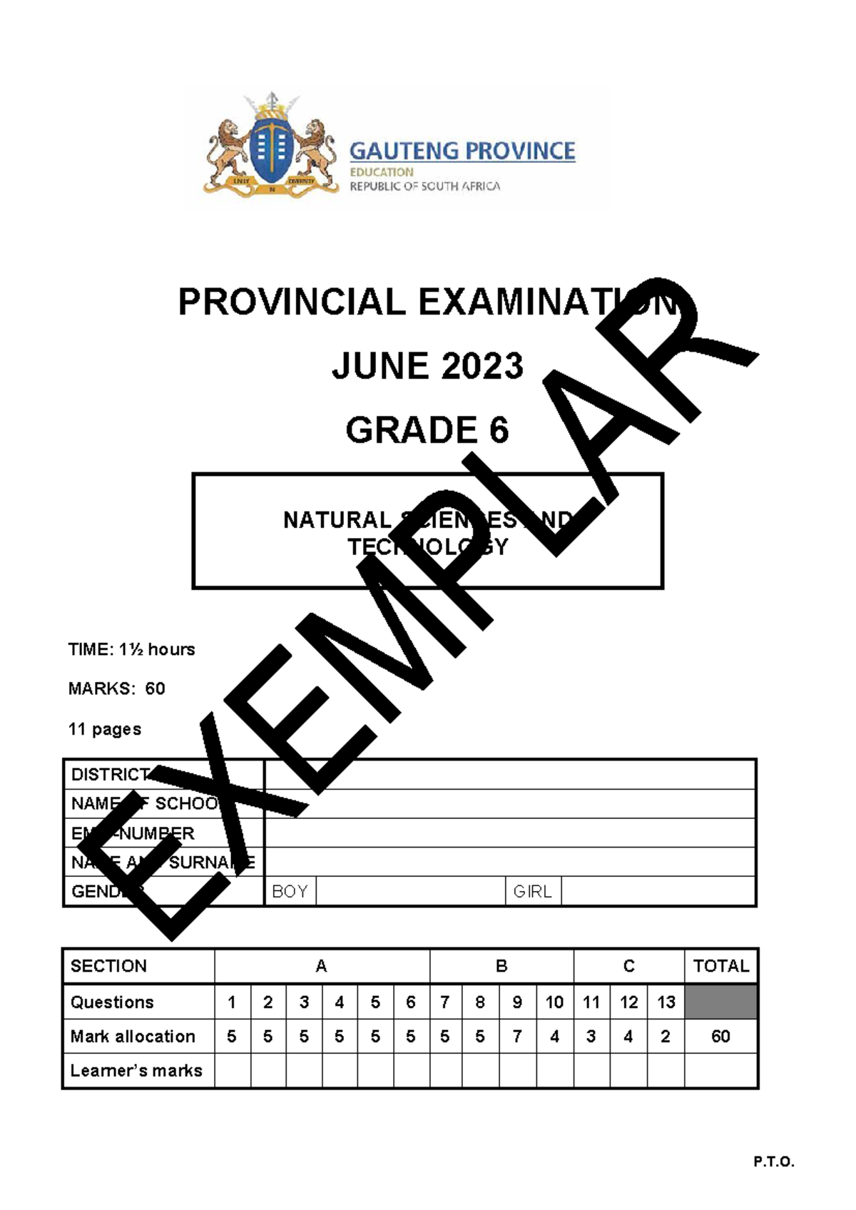 Gr 6 NST (English) June 2023 Provincial Exam Question Paper - Studocu