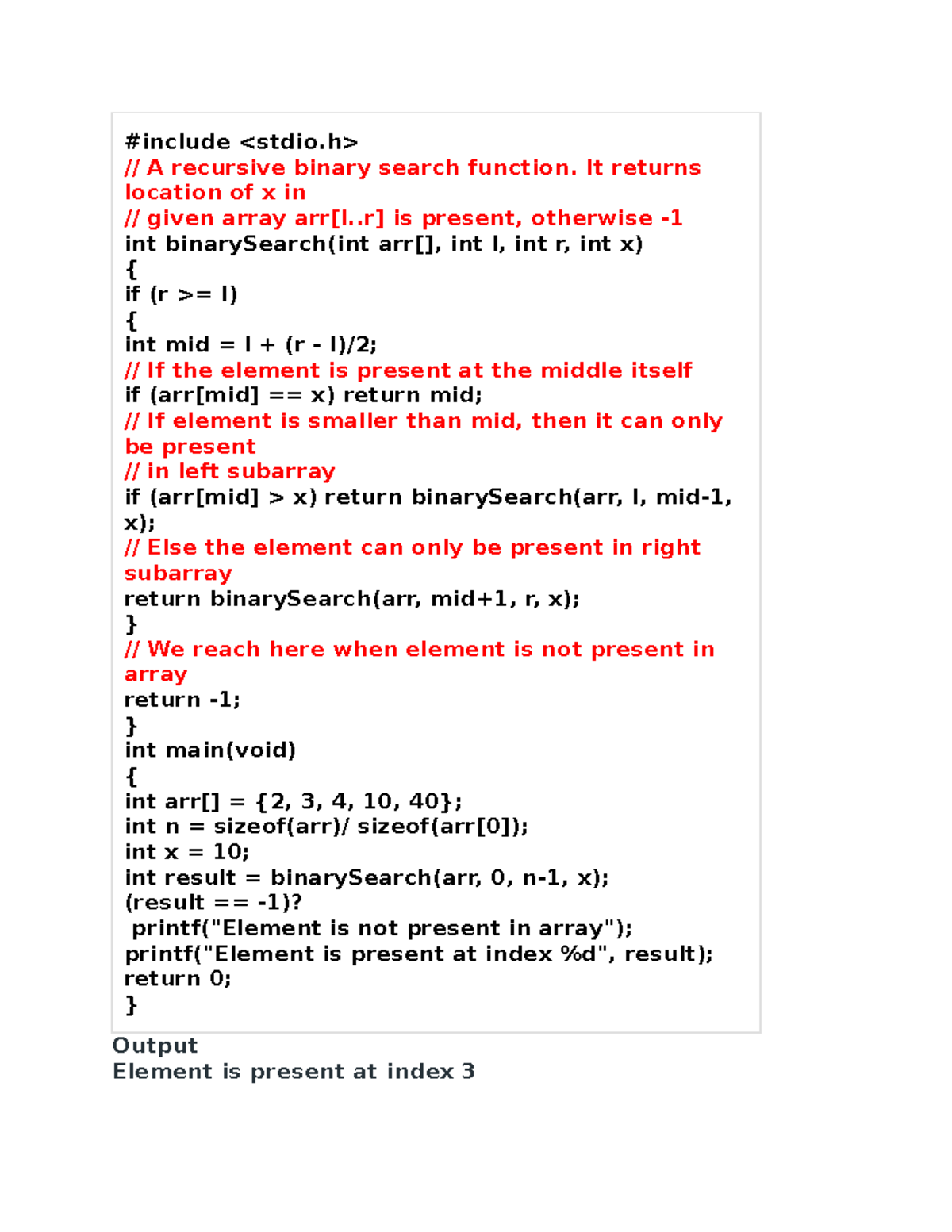 Binary search - It returns location of x in // given array arr[l.] is ...