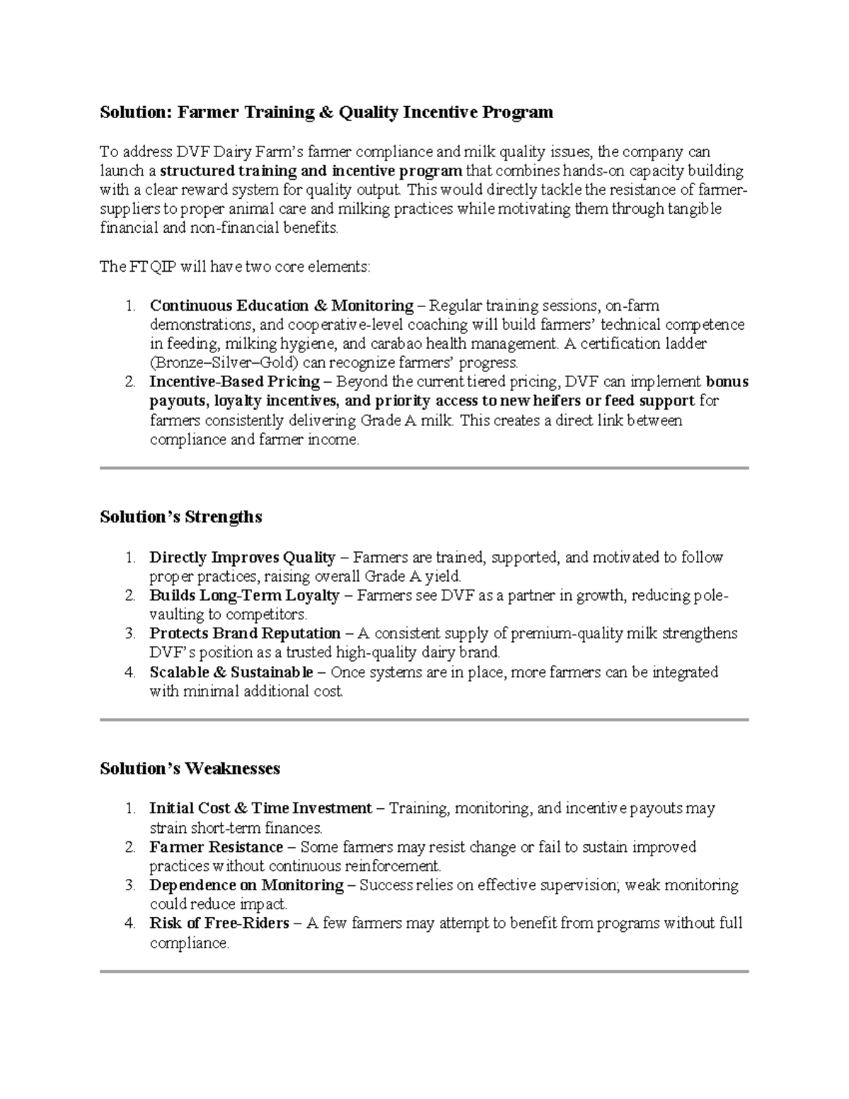 Farmer Training Quality Incentive Program (FTQIP) for DVF Dairy - Studocu