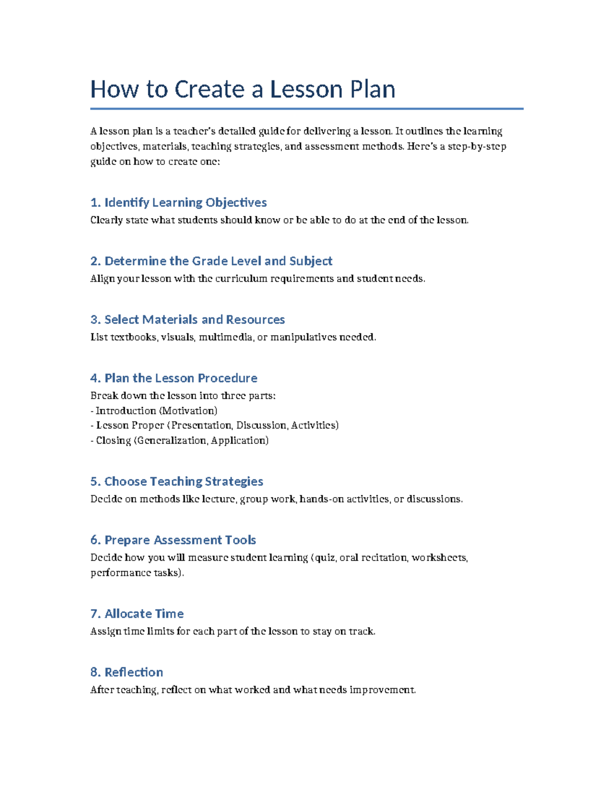 Creating an Effective Lesson Plan: A Step-by-Step Guide - Studocu