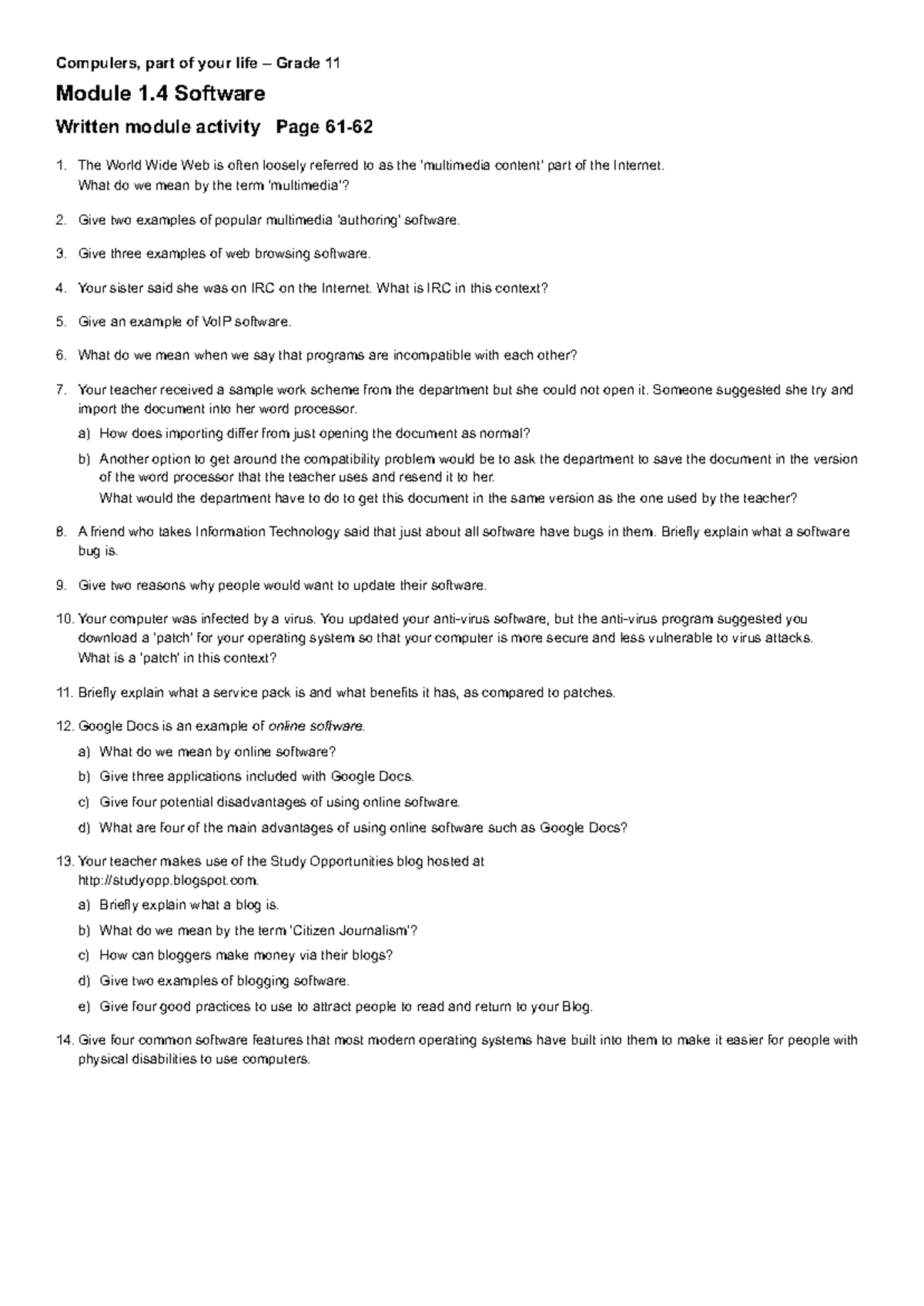 Mod1 4 Software Activities for Grade 11 - Multimedia & More - Studocu