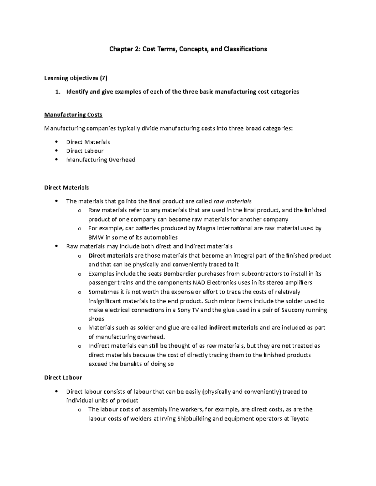 Chapter 2 - Cost Terms, Concepts, and Classifications - Chapter 2: Cost ...