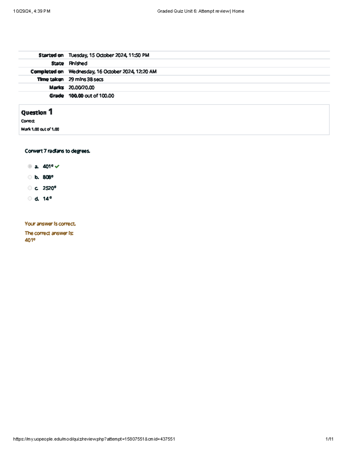 MATH 1201 Graded Quiz Review for Unit 6 Attempt Results - Studocu