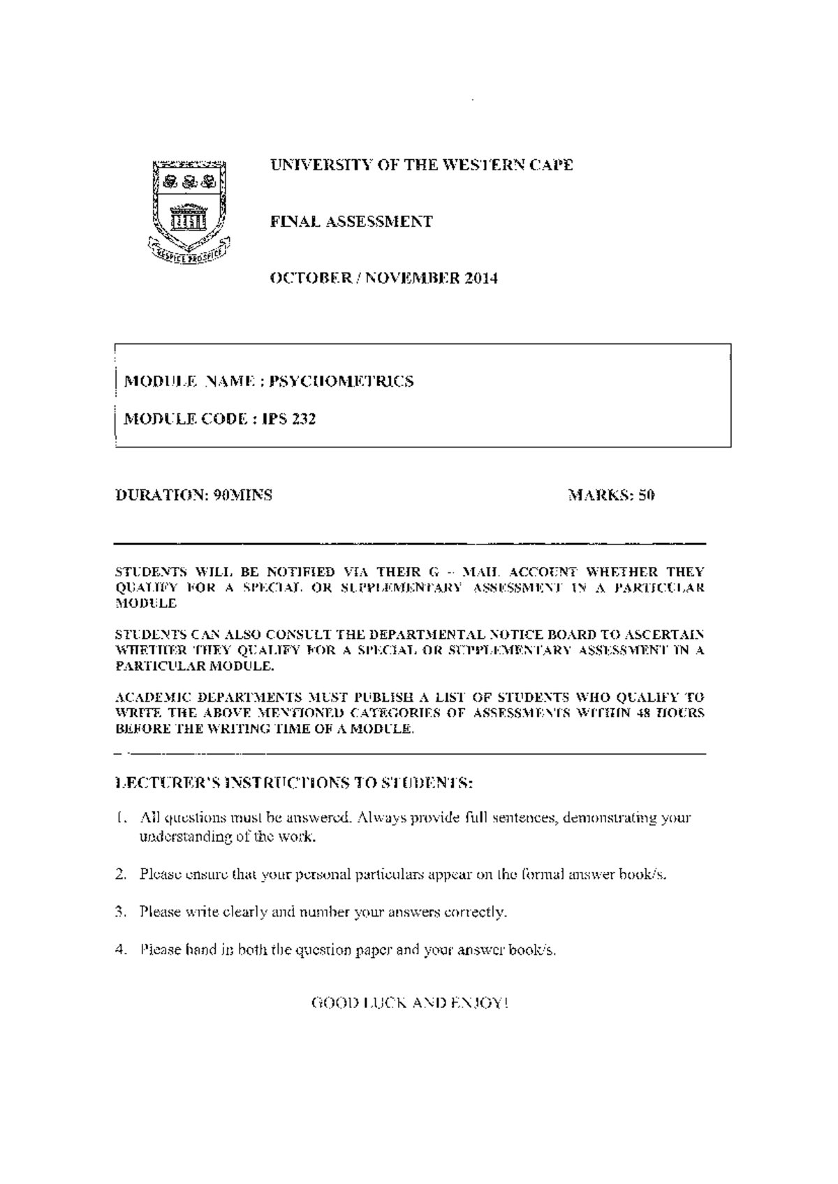 IPS232 November 2014 - Past Exam Paper Review - Studocu