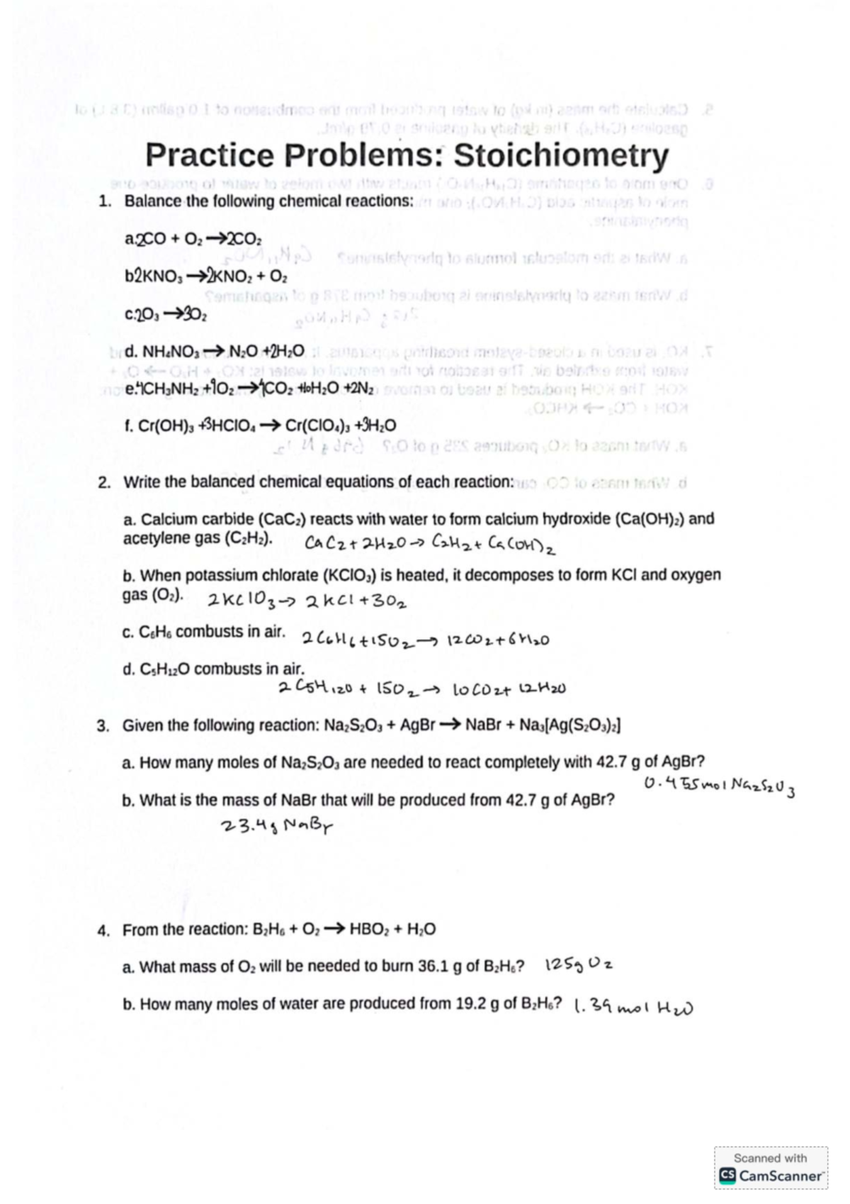 Stoichiometry Practice Problems: Balancing Reactions and Equations ...