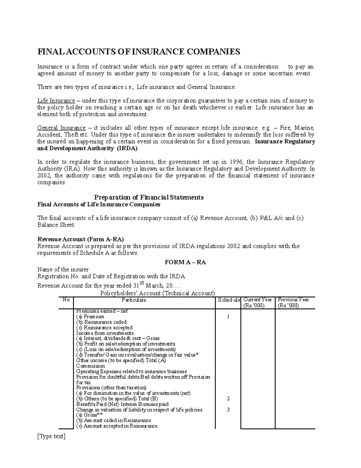 COM203 Final Accounts Analysis for Insurance Companies - Studocu