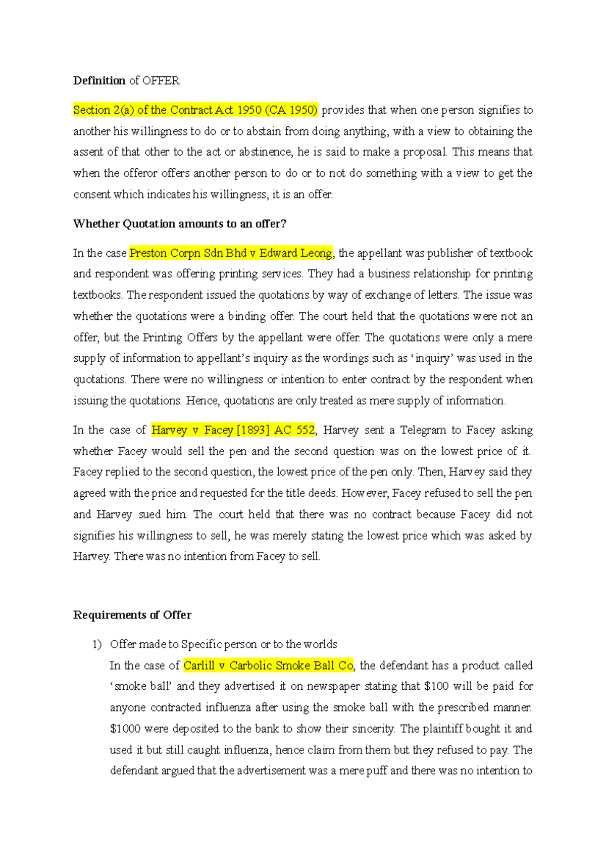 Understanding OFFER: Principles & Case Studies in Contract Law - Studocu
