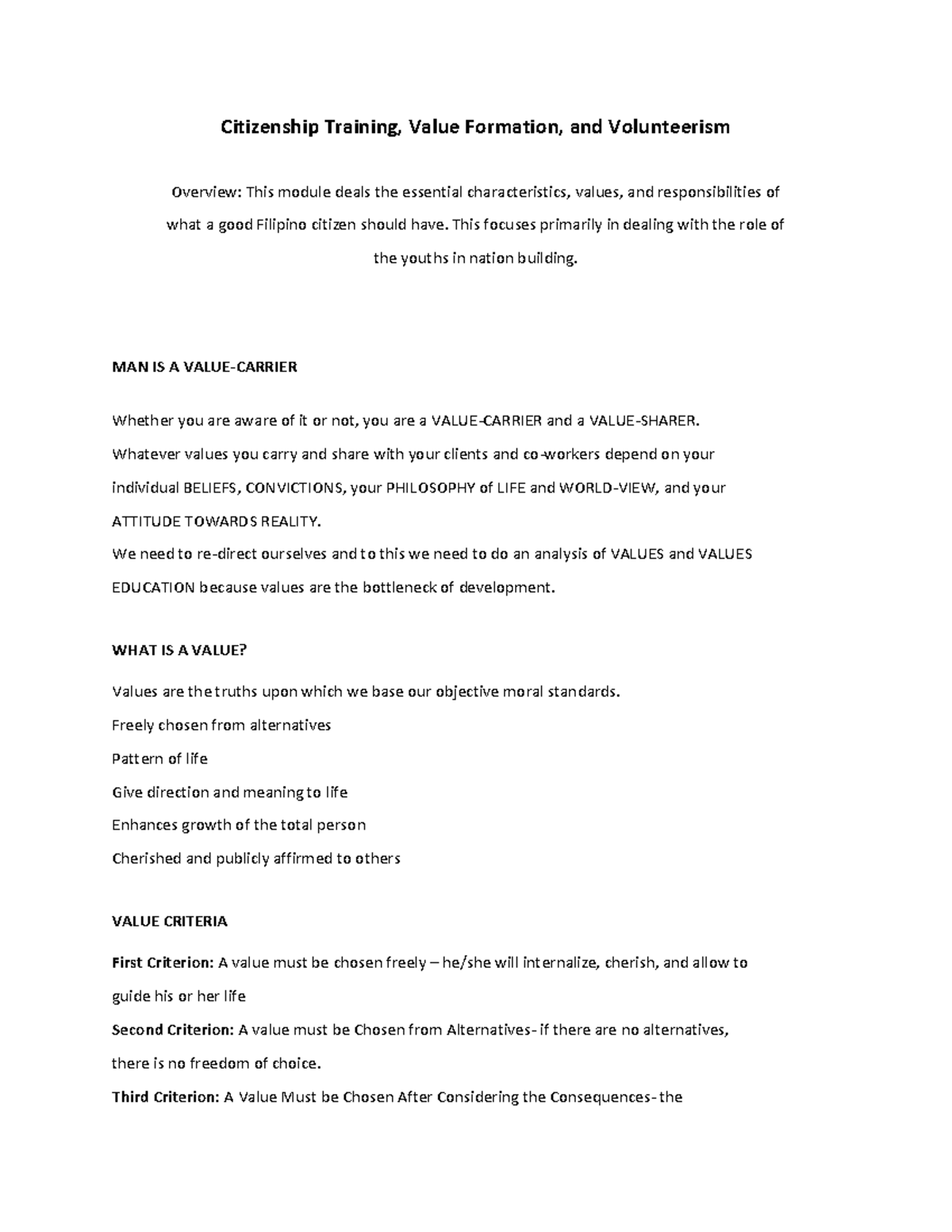 Citizenship Training and Volunteerism: Key Values for Nation Building ...