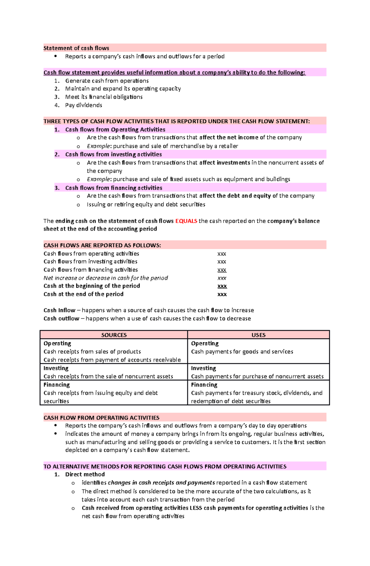 Comprehensive Notes on Statement of Cash Flows (ACCT 101) - Studocu