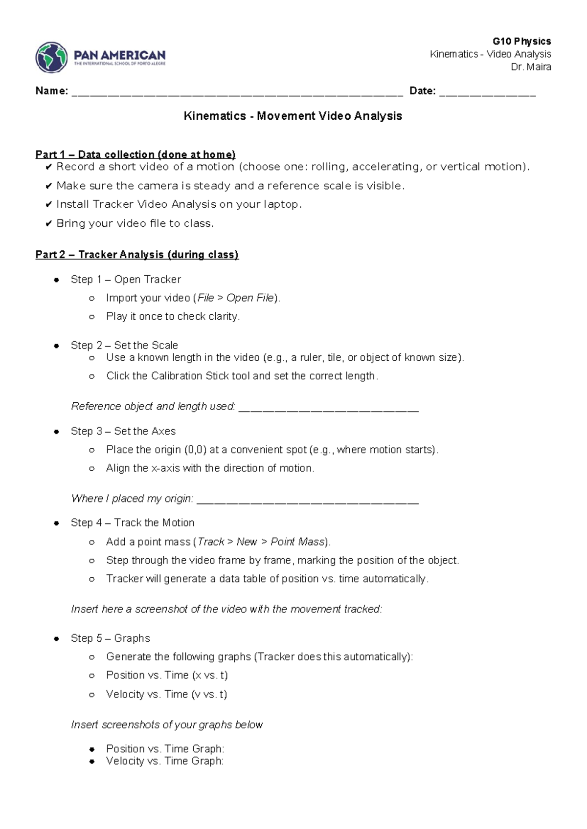 G10 Physics Kinematics Video Analysis - Tracker Method Guide - Studocu