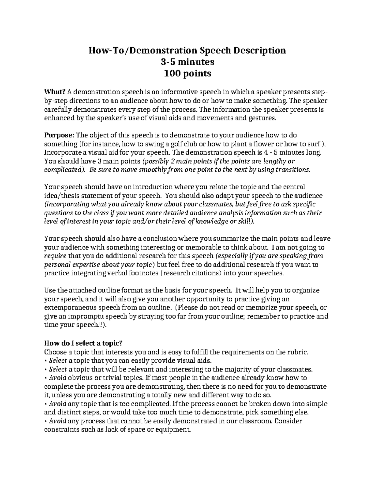 How-To Speech Guidelines for Demonstration (100 pts) - Studocu