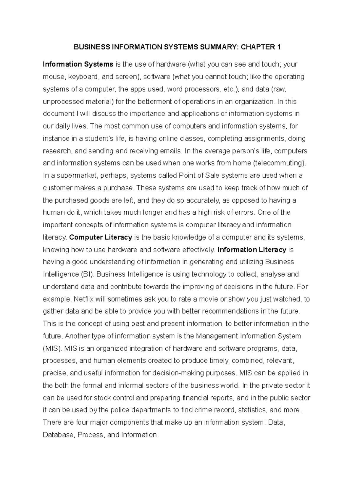 BIS Chapter 1: Overview of Information Systems and Their Importance ...