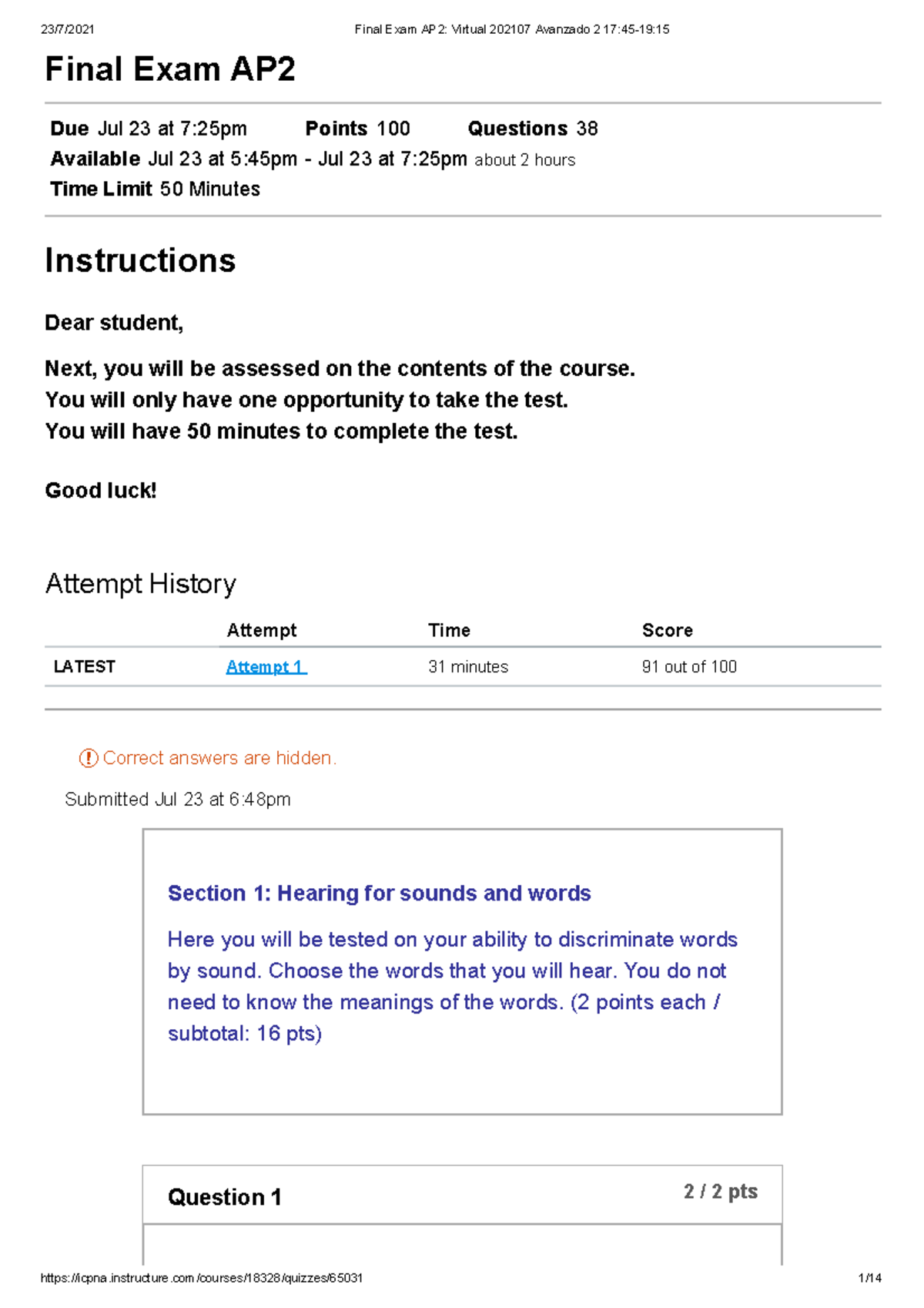 Final Written Exam AP2 - .... - Final Exam AP Due Jul 23 at 7:25pm ...